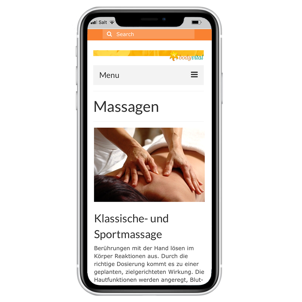 Webseite bodyvital-bielbienne.ch von Kupfertext auf iPhone dargestellt.