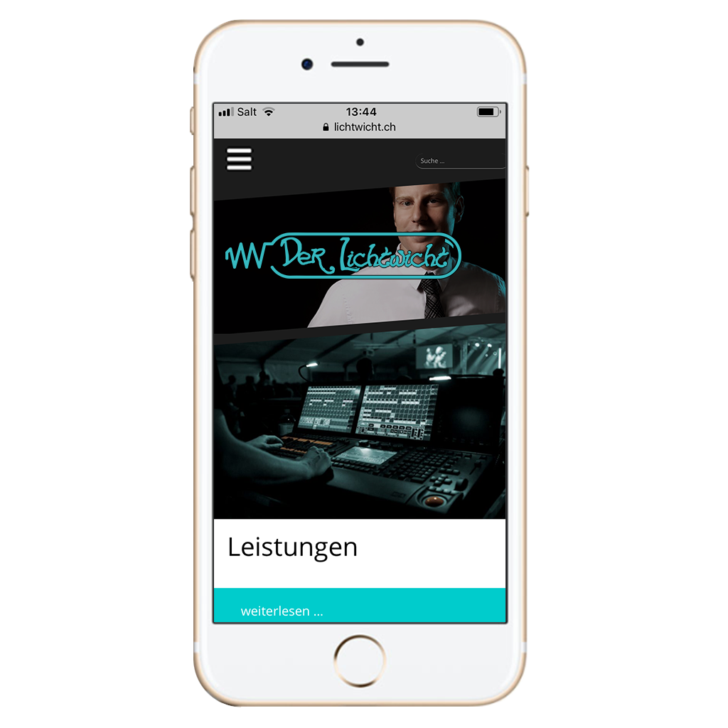 Webseite lichtwicht.ch von Kupfertext auf iPhone dargestellt.